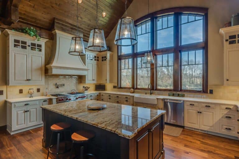 View of counter with kitchen cabinets and windows in South Bend