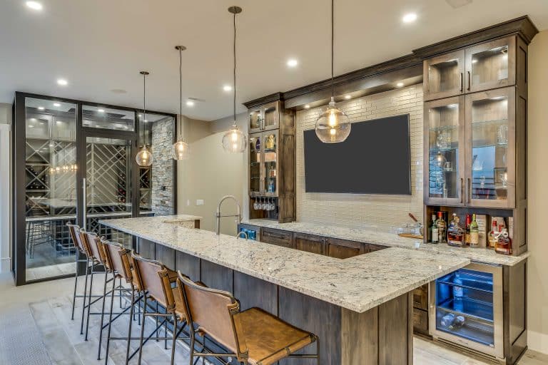 wet bar vs dry bar with wine bottle racks