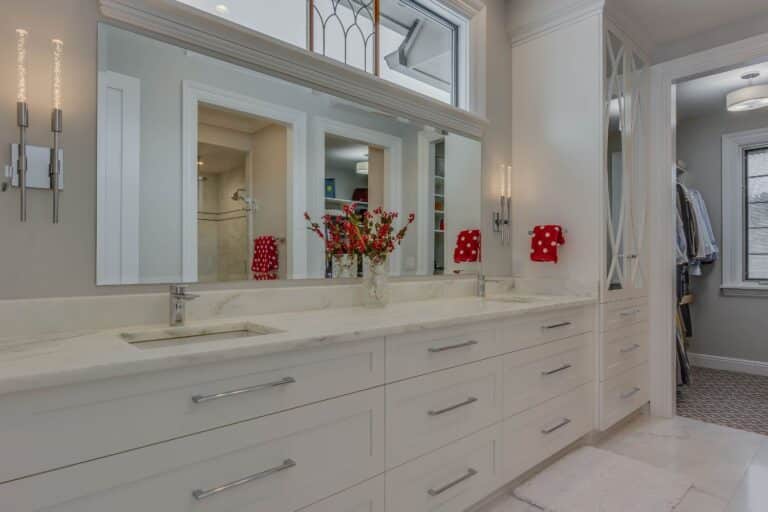 Diagonal view of master bath cabinets in Granger Indiana