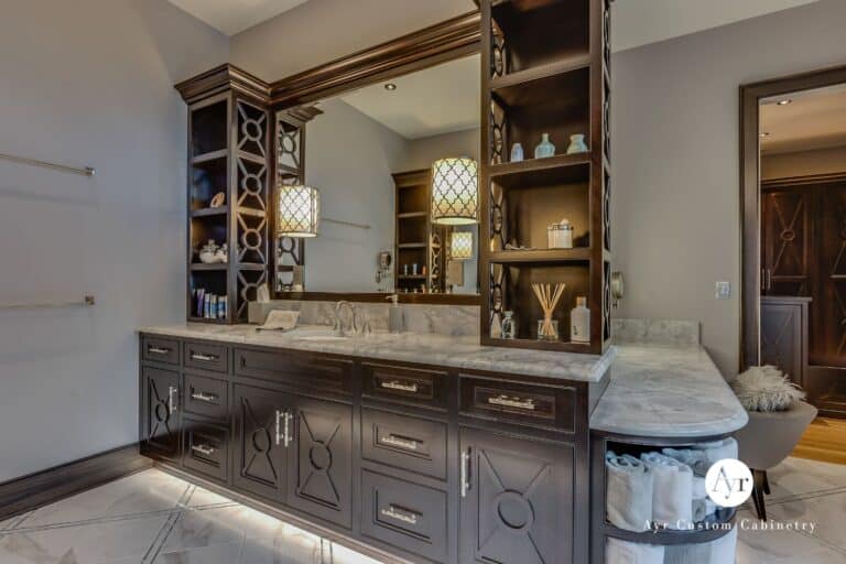 Custom bathroom shelves, cabinets, and storage areas