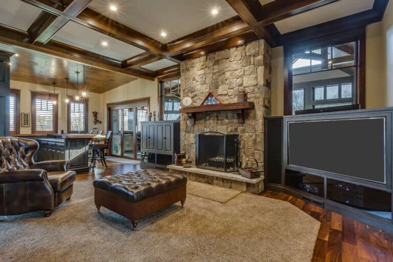 View of living room with custom cabinets in South Bend Indiana