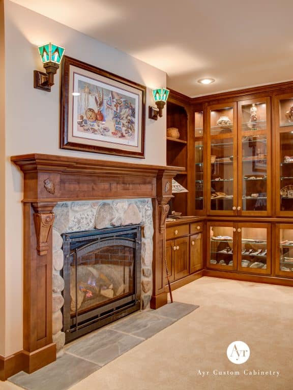 luxury library cabinets with fireplace surround in diamond lake mi