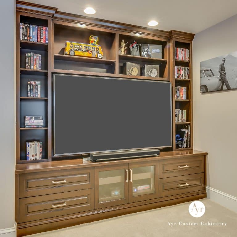 custom entertainment center, built in cabinets