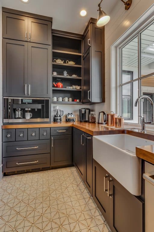 farmhouse sink in custom kitchen cabinets in middlebury in