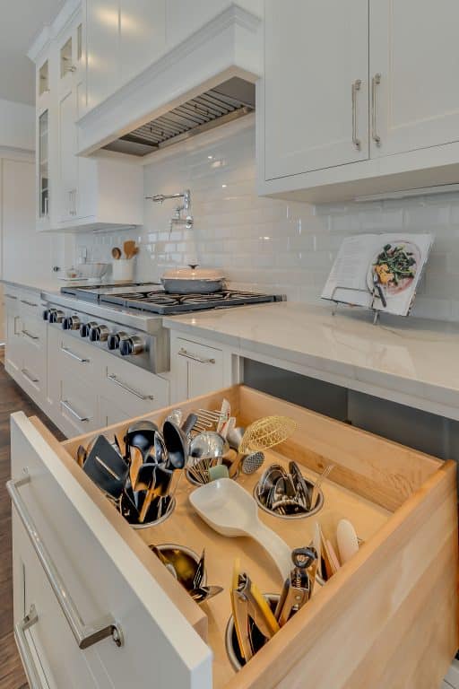 utensil drawer in custom kitchen cabinets in middlebury in