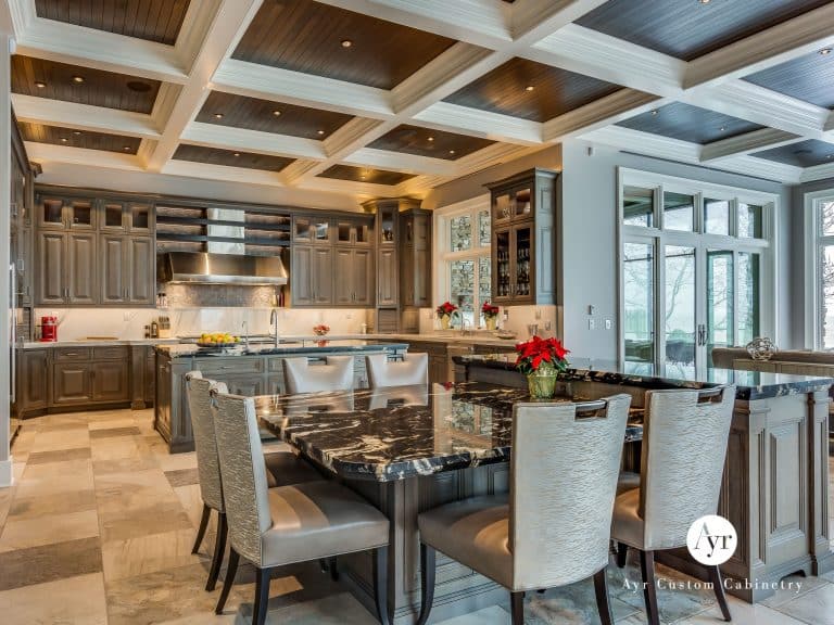 large custom kitchen and custom ceiling