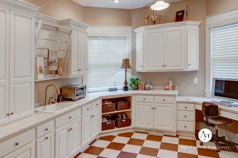 custom library and laundry cabinets