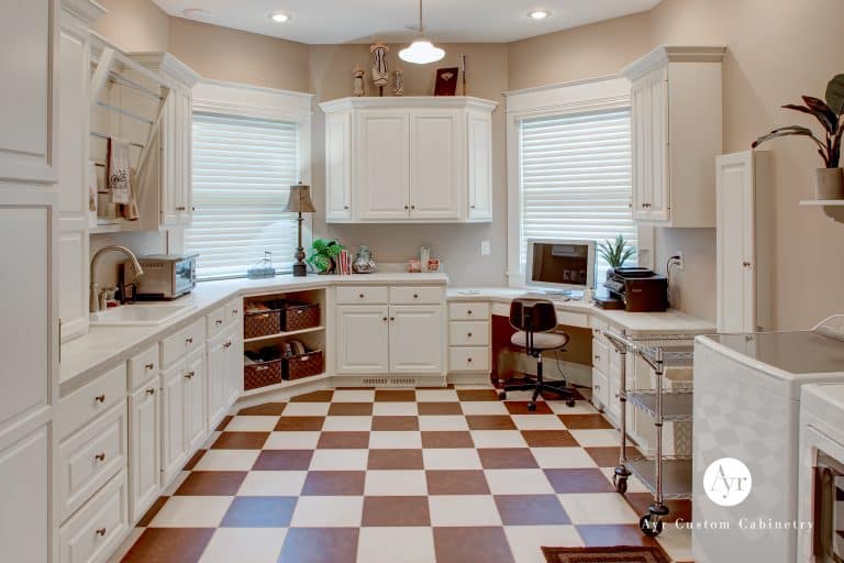 custom laundry with sink and office